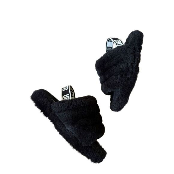UGG Fluff Yeah Kids Slides size 2 Black Slingback - Picture 2 of 8